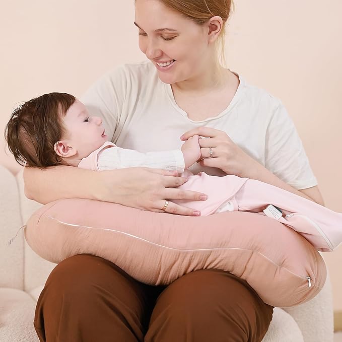 FUNUPUP Muslin Nursing Pillow Cover Compatible with Boppy Nursing Pillow, Soft Baby Nursing Covers for Breastfeeding Pillows for Boys Girls, Blush
