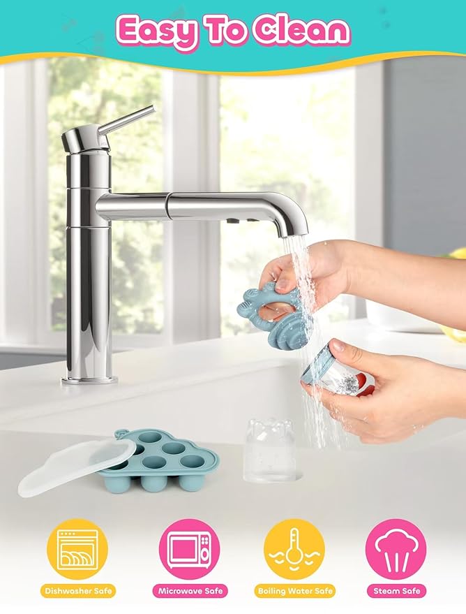 Baby Breastmilk Popsicle Molds & Fruit Food Feeder Pacifier, Silicone Baby Food Storage Containers, Baby Popsicle Molds Teething for Toddler Teething & Infant Self Feeding (Blue)