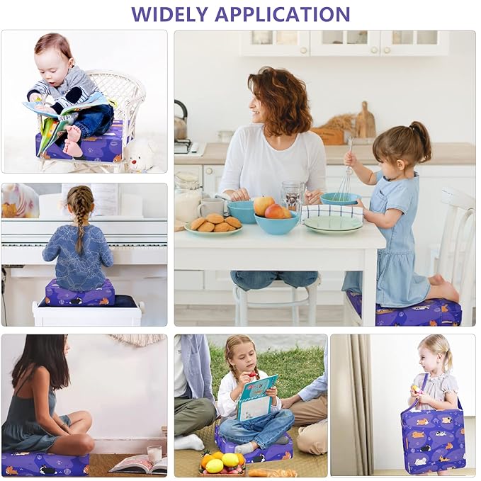 Toddler Booster Seat for Dining Table,4 Inches Washable Double Safer Straps Non-Slip Bottom Booster Seat Dining for Kids, Portable Travel High Density Sponge Detachable Increasing Cushion for Child.