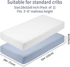 Crib Sheets for Boys Girls,100% Cotton Fitted Crib Sheet 2 Pack for Standard Crib and Toddler Mattress, Super Soft Breathable Baby Sheet 28x52x8in (White & Gray)