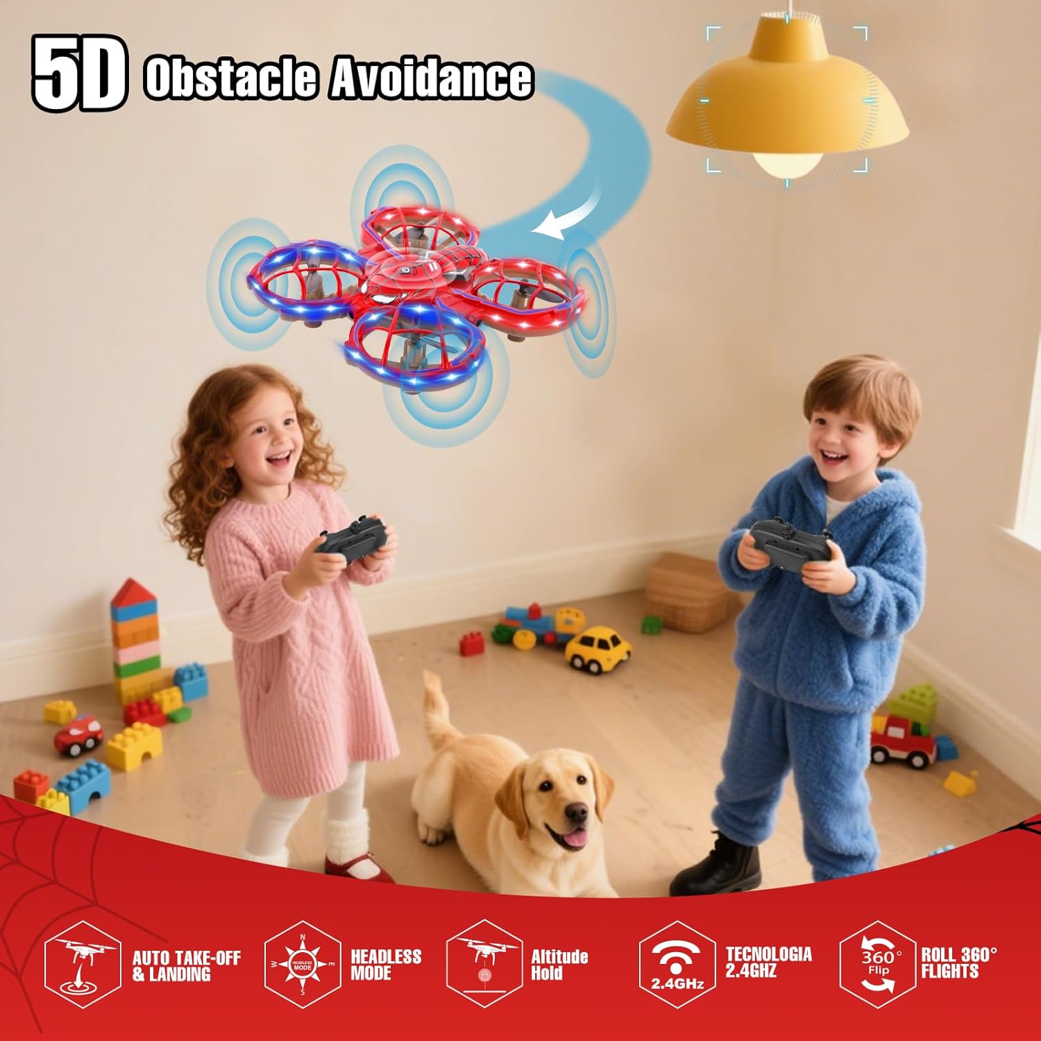 Drones for Kids 8-12: Spider Toy Stunt Drone With 5D Obstacle Avoidance, 3D Flip, Auto Hovering Indoor Drone, 2 Battery Kids RC Quadcopter With Led Lights RC Helicopter for Adults Kid