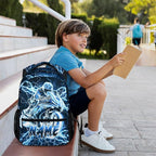 Personalized Backpacks for Boys, Motorcycle Backpack with Custom Name for Kids Kindergarten Primary Elementary Senior Middle, 17 Inch Lightweight Cool Lightning Schoolbag