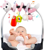 Jollybaby Baby Car Seat Stroller Toys, Plush Activity Hanging Spiral Activity Pram Crib with Music Box, Rattles, Squeaker for Babies Infant Boys Girls(Pink Fox)