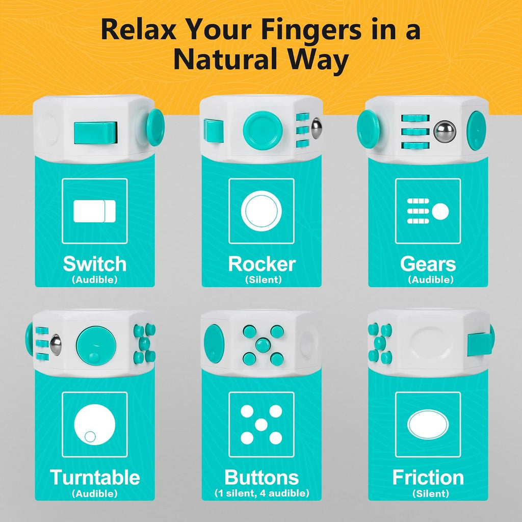 Fidget Cube Stress Relief Toy – 6 Sided Infinity Cube Fidget Toy for Kids, Adults – Heavy Duty ABS Plastic Sensory Fidget Toy for Anxiety Relief – Ideal for Office, School, Traveling