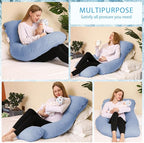 Chilling Home Pregnancy Pillow, U Shaped Pregnancy Pillows for Sleeping Full Body Pillow Maternity Pillow for Pregnant Women 58 inch, Pregnant Women Must Have with Removable Cover, Blue-Jersey