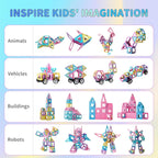 Magnetic Tiles Building Blocks Toys for Kids, 136 Pieces 3D Creative Castle Construction Magnetic Stacking Set Preschool Intelligence STEM Toys for Girls Boys Age 3years and Up (Educational Set)