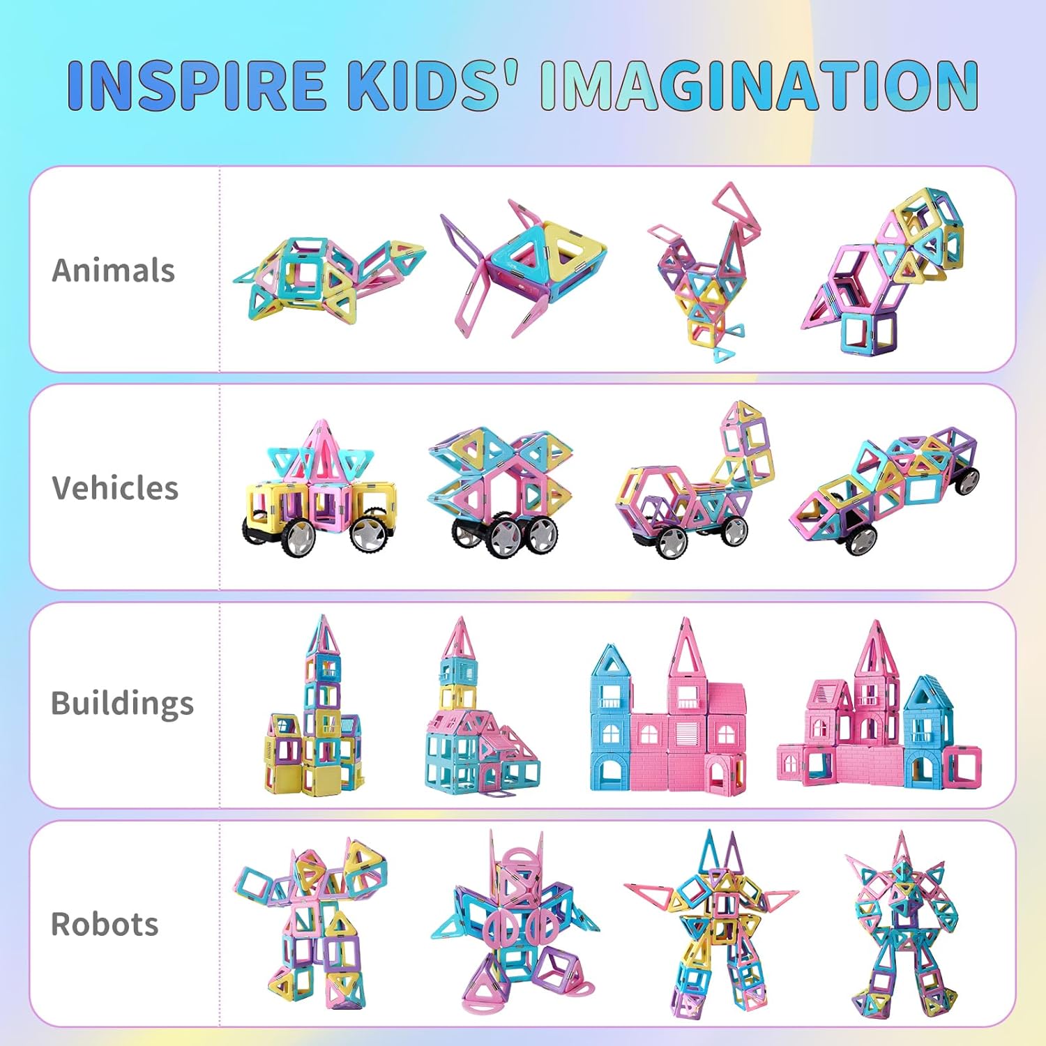 Magnetic Tiles Building Blocks Toys for Kids, 136 Pieces 3D Creative Castle Construction Magnetic Stacking Set Preschool Intelligence STEM Toys for Girls Boys Age 3years and Up (Educational Set)