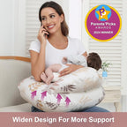 Nursing Pillow for Breastfeeding, Breastfeeding Essentials for Newborn, More Support for Mom and Baby, with Adjustable Waist Strap and Removable Cotton Cover (Small Leaves)