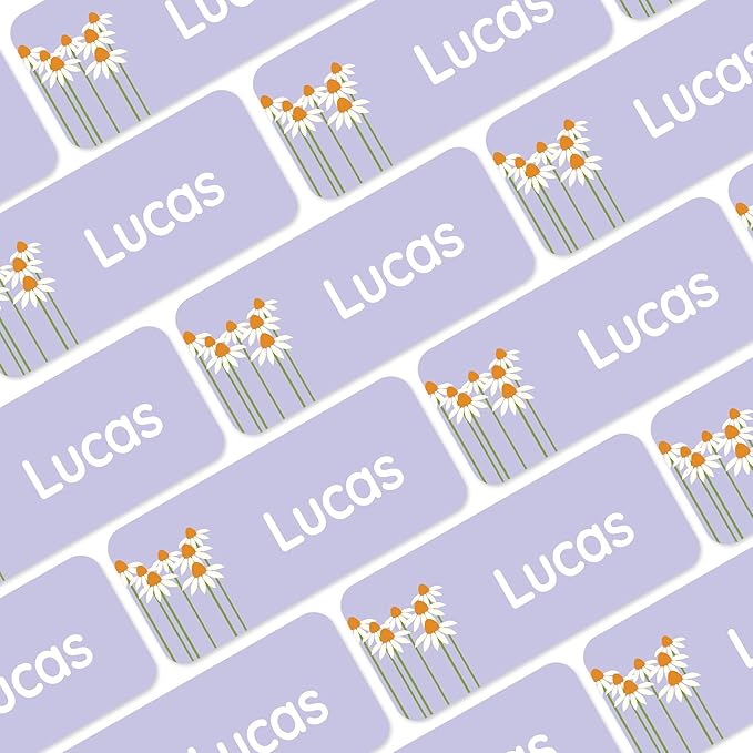 Personalized Name Labels for Kids (120) – Custom Waterproof & Durable Stickers for Clothing, Daycare, Office & School Supplies - Flowers