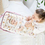 Baby Lounger for Tummy Time Portable,Baby Play mat with Strap,Newborn Lounger Inner Zipper for Boys Girls 0-24 Months,Animal World Pink