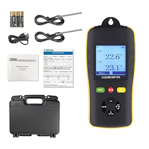 Tzone PT100 Thermometer Data Logger with Probe,Handheld USB Temperature Logger with Sound Alarm Temp Calibration,Industrial Digital Dual Channel RTD Thermometer Recorder with Auto Report 61440 Groups