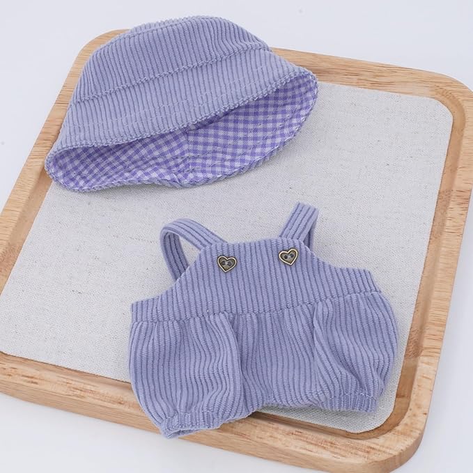 Etistta 6.7 inch Doll Clothes with Hat, Corduroy Bib Pants Overalls for 17cm Doll Accessories Outfits (Purple)
