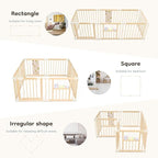 Foldable Wooden Baby Playpen Activity Center,Adjustable Size & Shape Portable Play Yard, Baby Fence Play Area with Gate for Indoor Use for Babies and Toddlers(56x56x24inches)