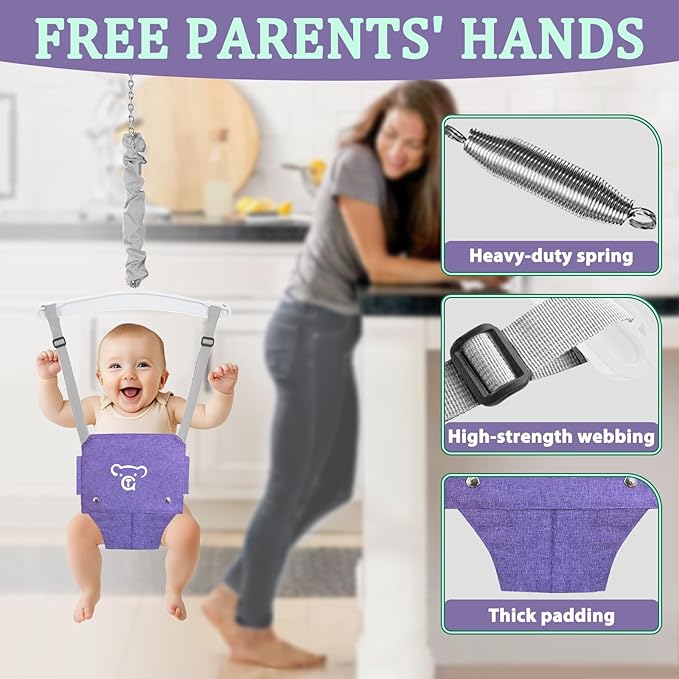 2 in 1 Toddler Swing & Baby Jumper, Foldable Baby Bouncer with Soft Cushion, Foldable Indoor & Outdoor Use, Easy to Install & Store Swing Sets for Backyard Play (Purple)