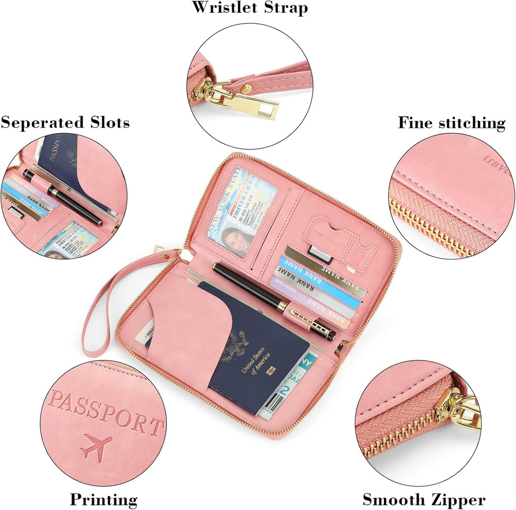 Leather RFID Blocking Passport Holder Travel Wallet, Passport Cover/Travel Wallet for Women/Men with