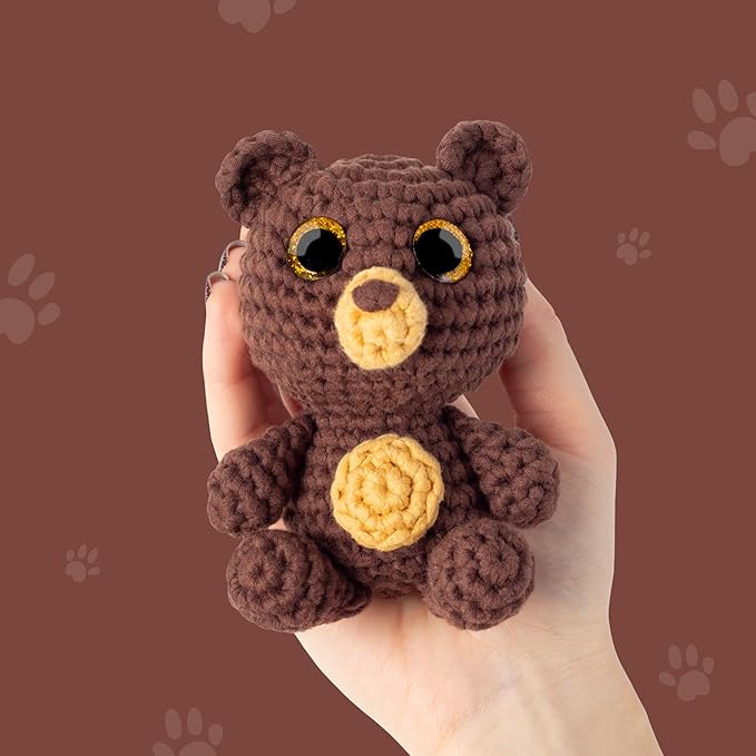 Cookie Box Crochet Kit for Beginners - Learn to Craft Amigurumi Stuffed Animals - Knitting Gift for Kids and Adults - Beginner-Friendly Yarn - Stitch-by-Stitch Video Tutorial - Bear Bruno