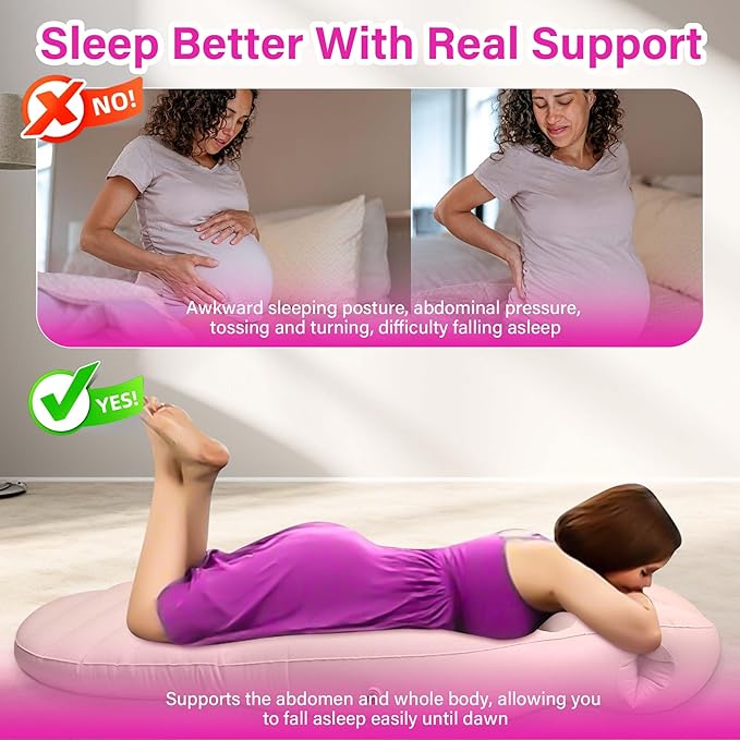 Inflatable Pregnancy Pillow with Belly & Head Hole – Full Body Maternity Airbed for Stomach Sleeping, Back Pain & SPD Relief – Comfortable, Portable & Includes Electric Pump Gray