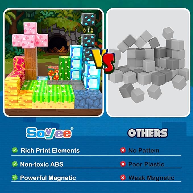 Soyee Magnetic Blocks 150 PCS Building Toys for Ages 4-8 9-12 3-5 Forest & Mine Theme Magnet Building Cubes STEM Sensory Toys for Kids for Boys & Girls