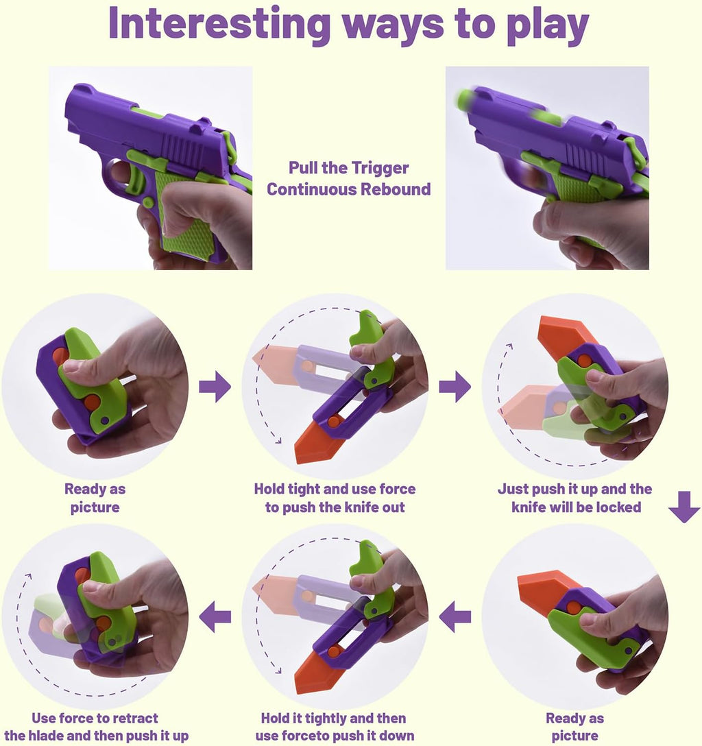 4 PCS Fidget Toys Set，3D Printing Fidget Knife Toy and Pistol Toys,Fidget Toys Adults and Kids，Sensory Toy Fidget Toys for Classroom，Suitable for Relieving ADHD,Stress, Anxiety (Purple Set)