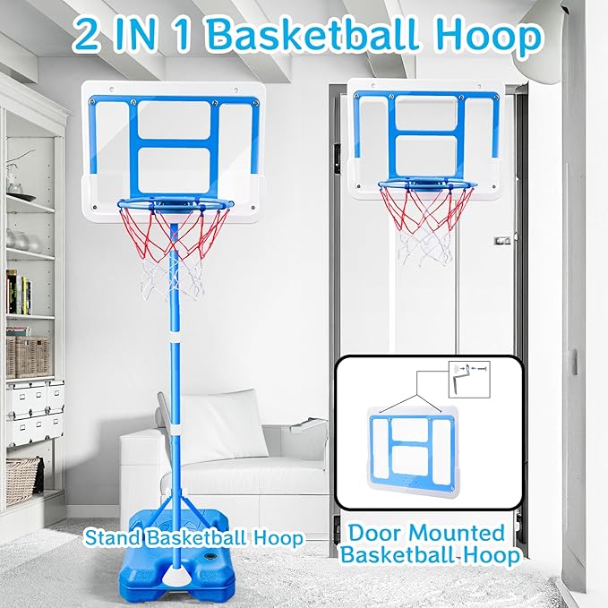 Kids Toy Gift for 3 4 5 6 7 8 Years Old, Kids Basketball Hoop Adjustable Height 3.5FT-6.2FT, Mini Basketball Hoop for Boys Girls, Basketball Goal Toys Outdoor Indoor Game Gifts(Blue)