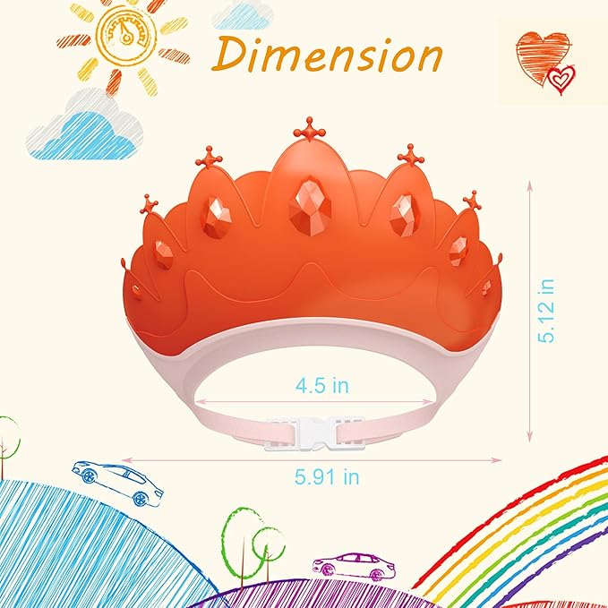 Baby Shower Cap Shield, Baby bath set shower cap, Visor Hat for Eye and Ear Protection for 0-9 Years Old Children,Cute Crown Shape Makes the Baby Bath More Fun (Red)