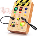 Busy Board Montessori Toys for Toddler, Wooden Sensory Board Switch Toy with Color-Changing LED Light Up Travel Toys Educational Plane Travel Activity for 1-6 Year Old Girls & Boys Gifts