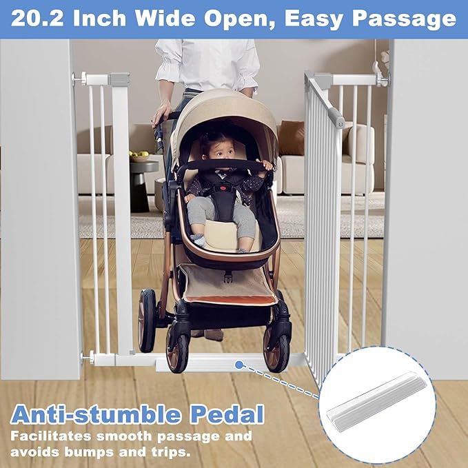 40.5" Extra Tall Baby Gate for Stairs, 29.6"-40.5" Extra Wide Dog Gate Indoor for The House, Auto Close Pressure Mounted Safety Child Toddler Gate, Pet Gate for Doorways Kitchen, White