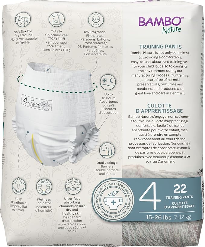 Bambo Nature Hypoallergenic Training Pants, Eco-Labeled Training Pants, Totally Chlorine-Free, Skin Friendly - Size 4 (110 Count)