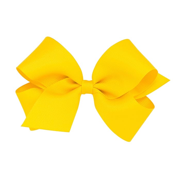 Wee Ones Girls' Plain Wrap Classic Grosgrain Hair Bows on a WeeStay No-Slip Hair Clip, Handmade, Medium, Yellow