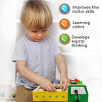 Toddler Montessori Busy Board - Wooden Educational Toy with Lights, Switches, Relay, Key, Bulbs, Sensory Board on Wheels - Preschool Motor Skills Learning Activities - Christmas & Birthday Gift