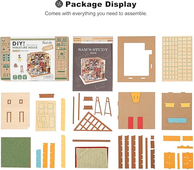Rolife DIY Miniature House Kit Sam's Study, Tiny House Kit for Adults to Build, Mini House Making Kit with Furnitures, Halloween/Christmas Decorations/Gifts for Family and Friends (Sam's Bookstore)