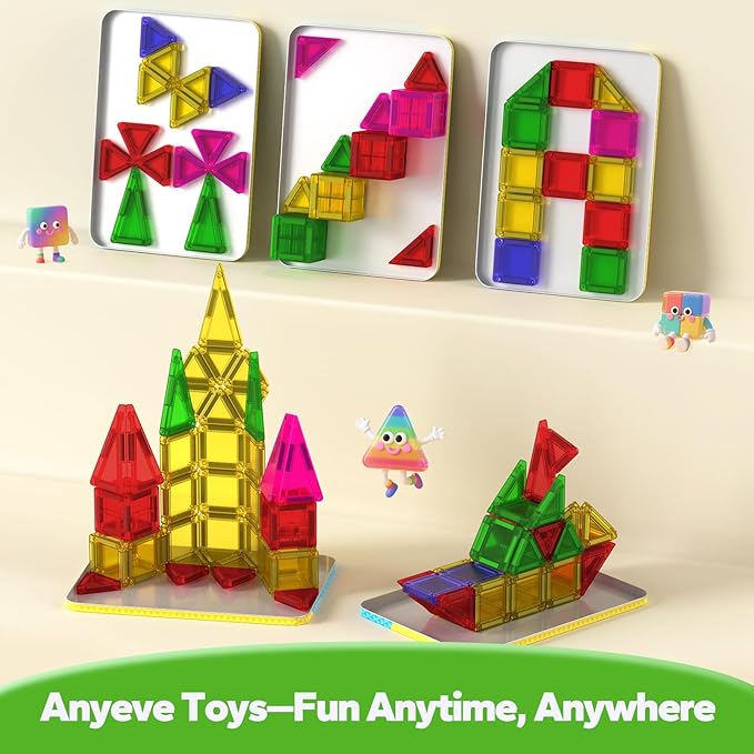 112PCS Mini Magnetic Tiles for Kids, Magnetic Tiles Travel Set with Iron Box, Portable Construction Toys STEM Educational Building Set for Kids Ages 4-8 Toddlers, Boys & Girls Birthday New Year Gift