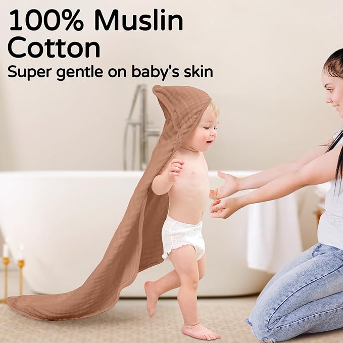 Yoofoss Hooded Baby Towels for Newborn 2 Pack 100% Muslin Organic Cotton Baby Bath Towel with Hood for Babies, Infant, Toddler and Kids, 32x32Inch, Soft and Absorbent Newborn Essential, Giraffe