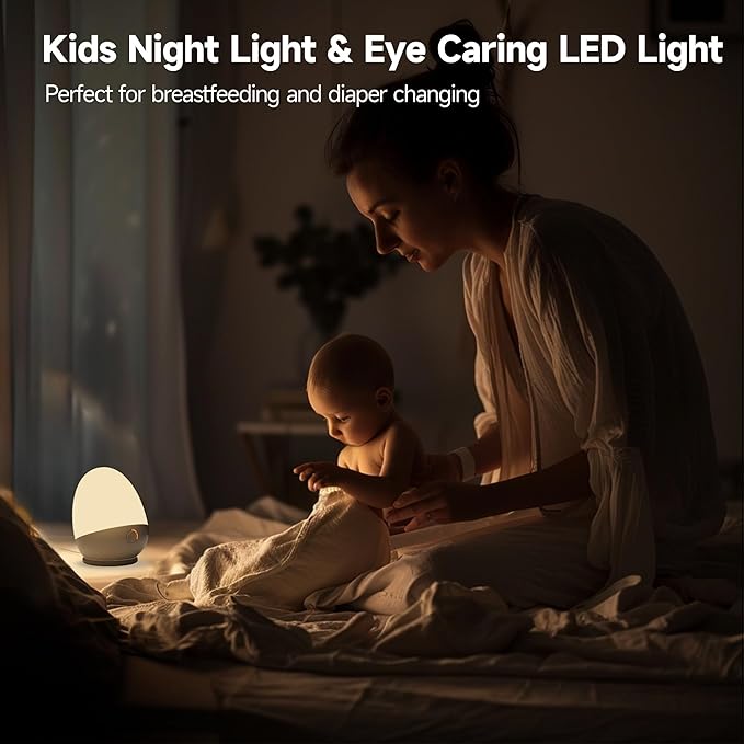 Touch Egg Night Light for Baby Nursery, Rechargeable Portable Kids Nightlight Lamp with 1-6H Feeding Timer, 3 Color Temperatures Dimmable, Ideal for New Moms of Toddlers
