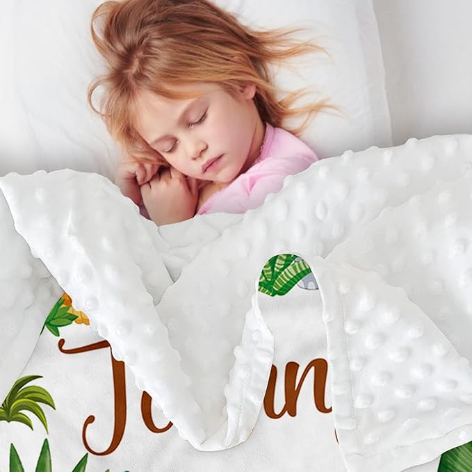 Custom Name Baby Swaddle Blanket – Cozy Flannel with Double-Layer Dotted Backing – Lion and Jungle Theme for Infants and Toddlers