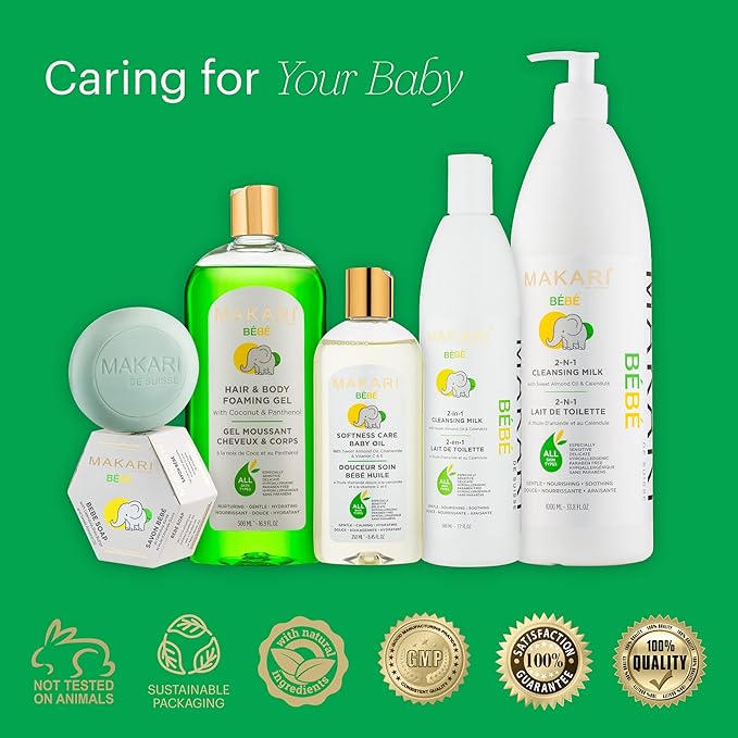 MAKARI Baby Hair and Body Foaming Gel for Sensitive and Delicate Skin, Hypoallergenic and Paraben-Free Baby Body Wash and Shampoo with Nourishing Coconut Oil & Panthenol