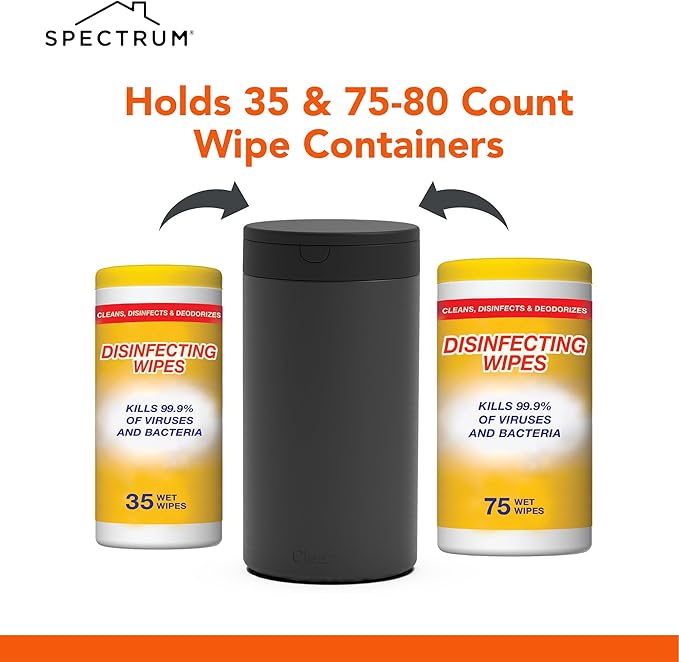 Spectrum Disinfecting Wipes Container with Push Button Lid - Refillable Dispenser for Bathroom, Kitchen, Classroom, Countertop, & Home - Stainless Steel & Rust-Resistant Disinfectant Wipes Holder