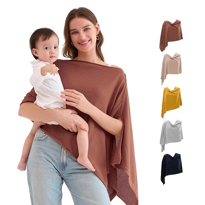Momcozy Nursing Cover for Breastfeeding, Soft Privacy Poncho, Multi-Use Nursing Shawl, Portable Breast Feeding Covers for Women, Includes Laundry Bag (Rose Taupe)