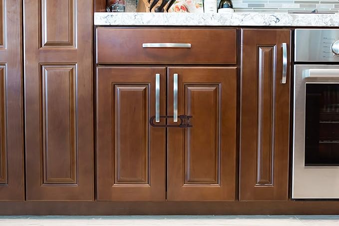 Sliding Cabinet Locks for Child Safety | Baby Proof Your Kitchen, Bathroom, and Storage Doors | Childproof Safety Locks for Knobs and Handles | Easy Install (12 Pack, Brown)
