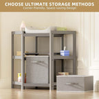 KORIMEFA Changing Table with Drawers, Corner Baby Diaper Changing Station for Nursery with Laundry Hamper, Storage Bin, and Contoured Pad for Baby - Grey