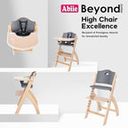 Abiie Beyond Junior Wooden High Chair with Tray - Adjustable and Convertible High Chair for Babies and Toddlers - 6 Months to 250 Lb - Water Resistant - Natural Wood with Dark Grey Cushion