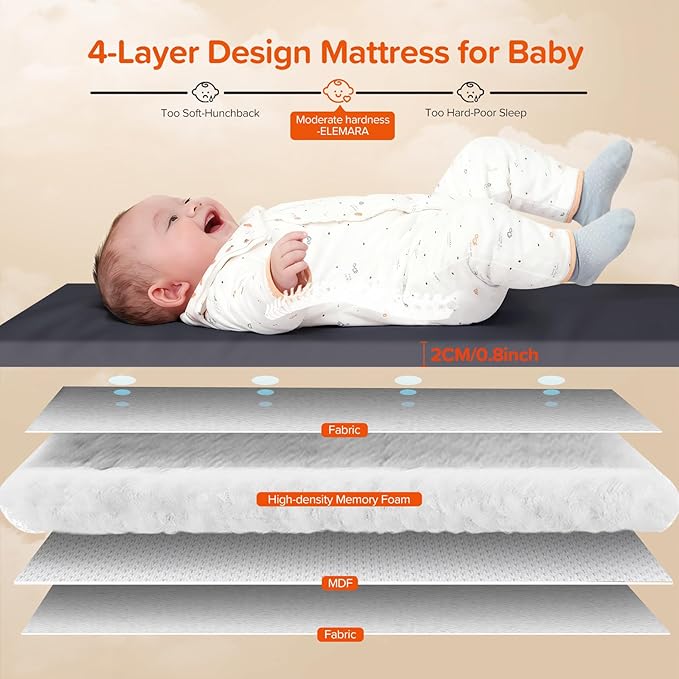 ELEMARA 4 in 1 Wide Baby Bassinet Bedside with Diaper Changer,Long Next to Bed Crib with Mattress,Sheet,Music and Blackout Cover,Playpen Travel Bed with Storage,XL Co Sleeper with 3 Adjustable Height