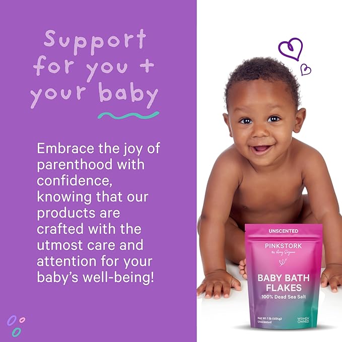 Pink Stork Baby Bath Flakes – Pure Magnesium Chloride Bath Soak for Infants + Toddlers – Fragrance-Free, Non-GMO, No Melatonin – Supports Bedtime Routine, Skin Comfort + Wellness – 16 oz