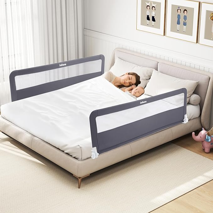 INFANS Bed Rail for Toddlers, 59" Foldable Safety Baby Crib Rail Fit for Kids Twin, Extra Long Swing Down Bed Guardrail for Convertible Crib, Queen, Full, King Mattress Side Guard (Gray)