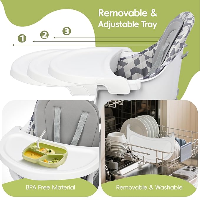 15 in 1 Convertiable High Chair for Babies and Toddlers, 2 in 1 Highchair & Activity Center w/Toys, Booster Seat, Toddler Chair w/5-Point Harness & Removable Tray & 2-Layer Cusion (Grey)