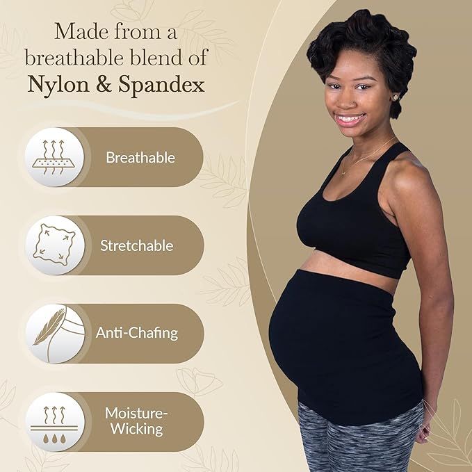 Maternity Belly Band - 4-Way Stretch Post Partum Belly Band For Lumbar & Back Support - Pregnancy Gifts for Moms