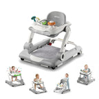 Baby Walker with Wheels, 5 in 1 Walker for Baby Boy Girl with Bouncer, Music and Lights Baby Jumper Activity Center, Adjustable Height, Push Walker for Ages 7-18 Months Toddler (Gray)