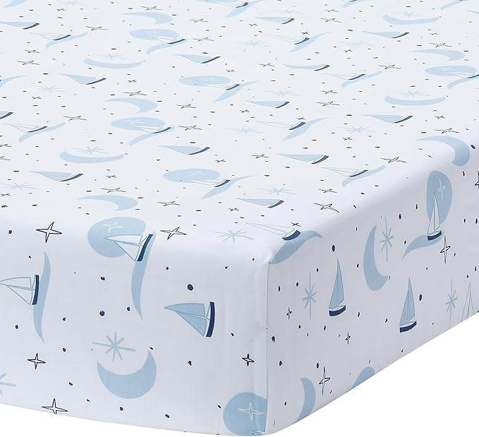 Lambs & Ivy Little Skipper Cotton Nautical Sailboat Fitted Crib/Toddler Sheet