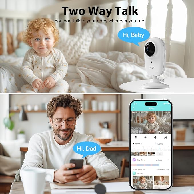 Smart Video Baby Monitor,2.8" Display & 1080p Camera,WiFi/No WiFi Modes,Cry Detection,2-Way Audio Talk,VOX/ECO,Feeding Timer,Temperature Sensor,Night Vision,8 Lullabies, Supports 4 Cameras