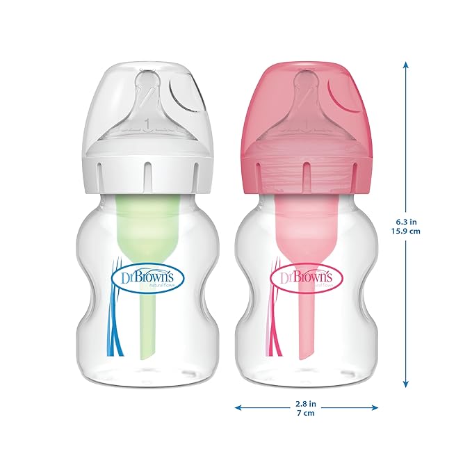 Dr. Brown's Natural Flow Anti-Colic Options+Wide-Neck Baby Bottle, 5 oz/150 mL, Level 1 Nipple, 1-Pack, 0m+